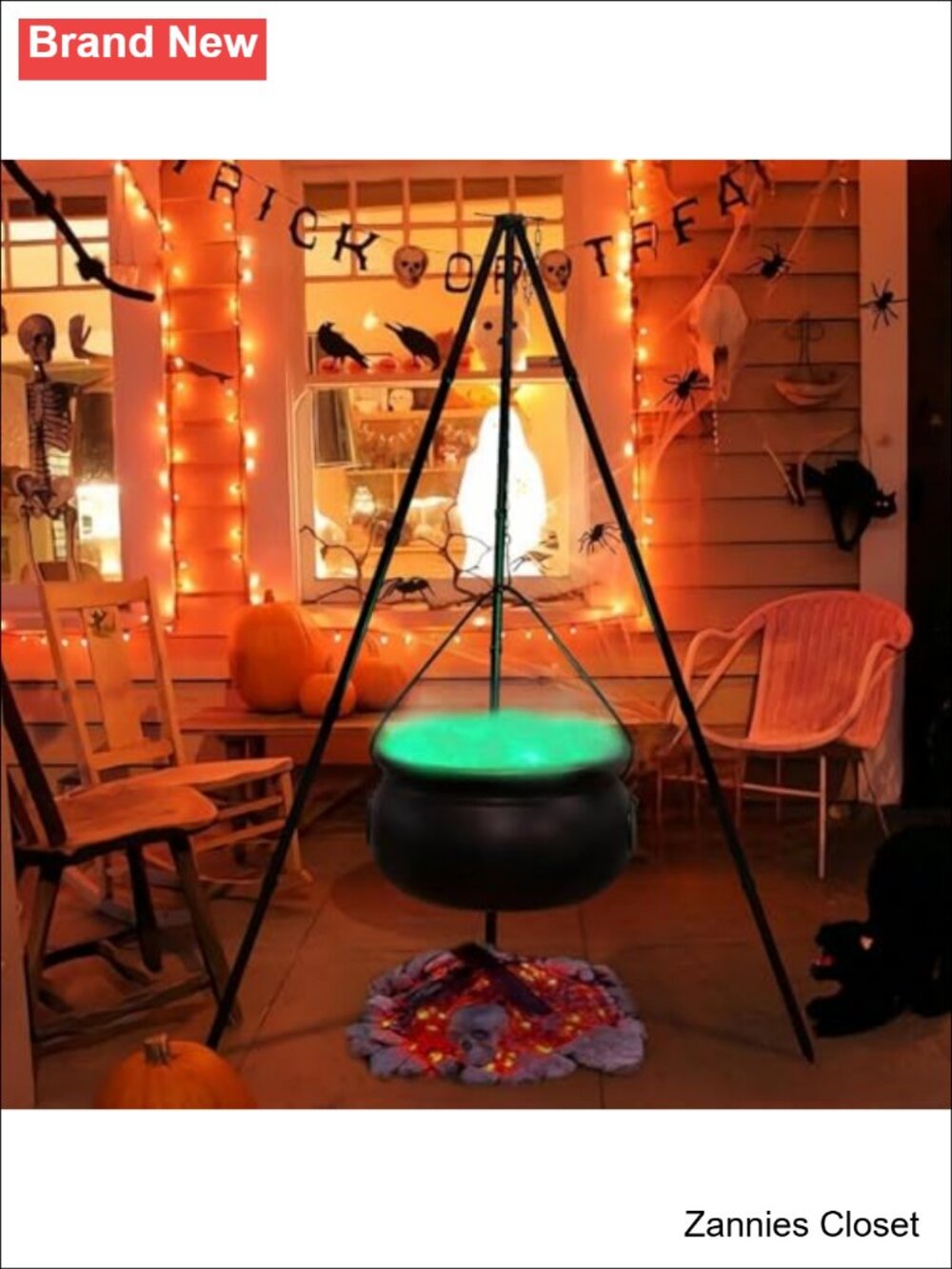 👻 Large Witches Cauldron on Tripod with 20 Lights Halloween Outdoor Decor